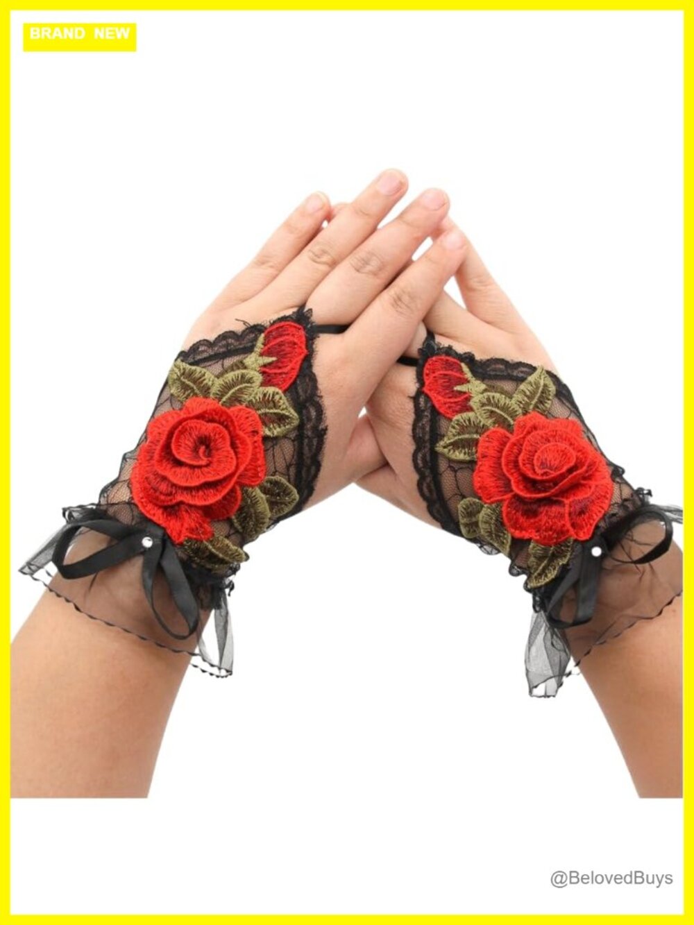 Lace Embroidered Rose Fingerless Gloves Bridal Wedding Cocktail Party